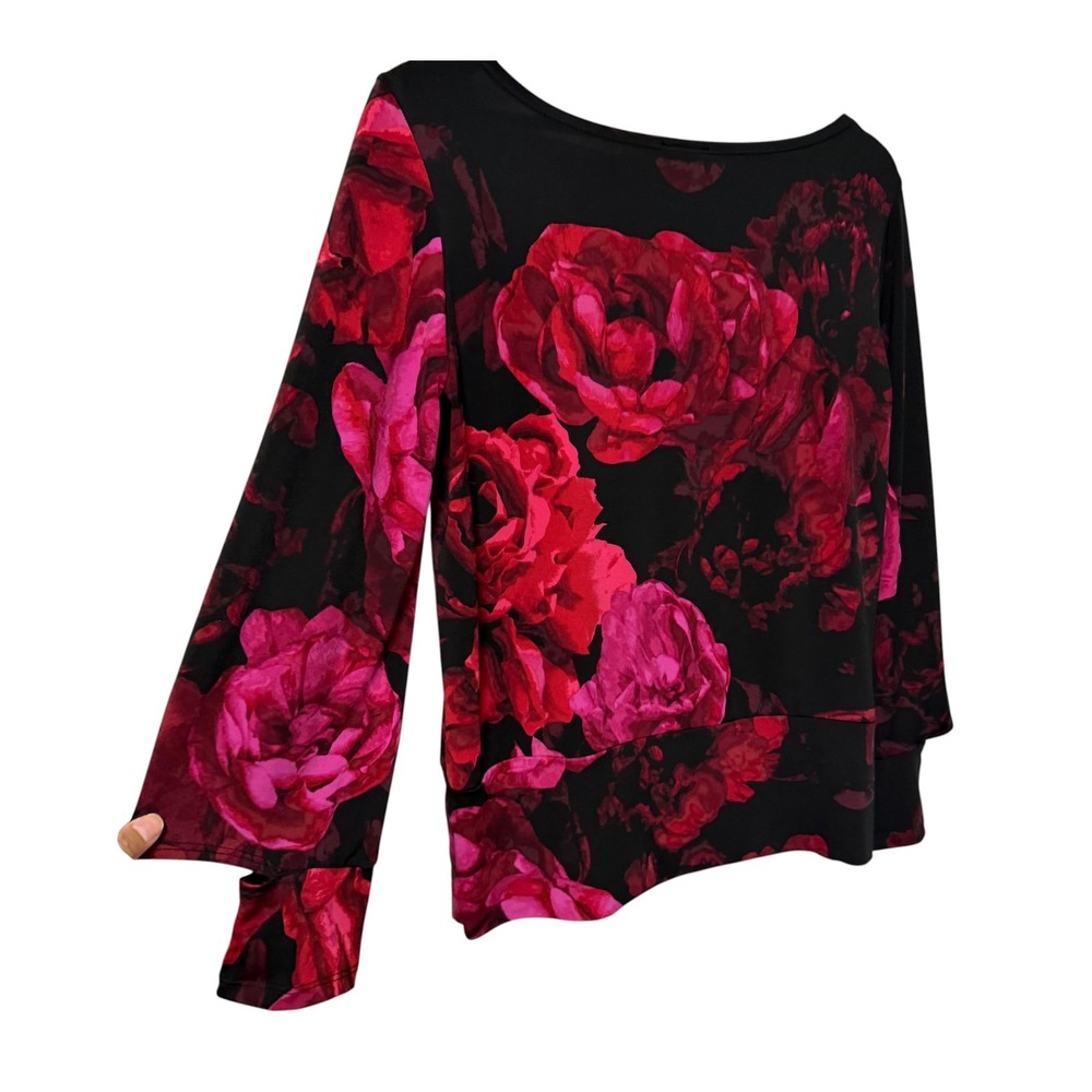 Clara‎ Sunwoo Top Women S Floral Liquid Knit Stretchy Office Travelwear Feminine